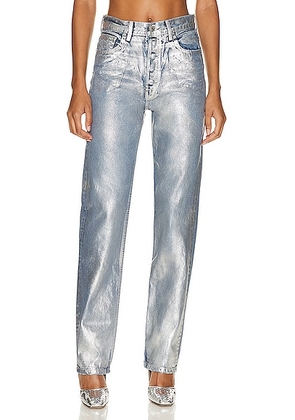 EB Denim High Rise Straight Jeans in Foil - Metallic Silver. Size 23 (also in 25, 29, 30).