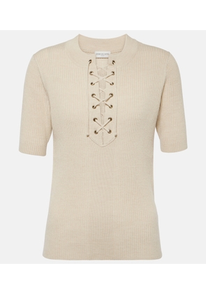 Dries Van Noten Lace-up ribbed-knit wool-blend top
