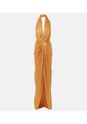 Costarellos Joa gathered halterneck gown