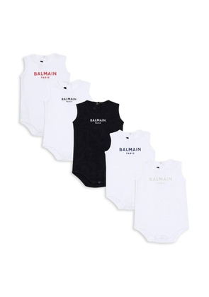 Balmain Infant Pack Of 5 Logo-Print Cotton Bodies
