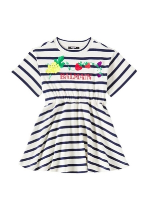 Balmain Kids Fruit Logo Striped Cotton Jersey Dress