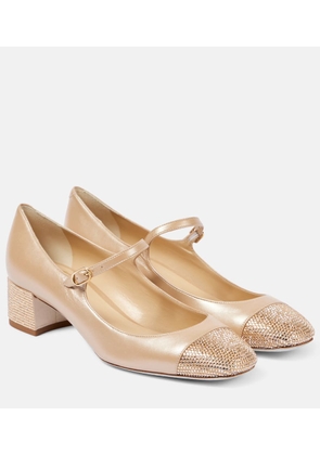Rene Caovilla Kristen embellished leather Mary Jane pumps