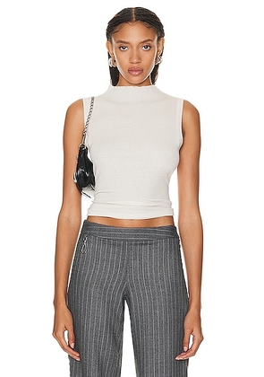 Enza Costa Silk Sweater Knit Sleeveless Mockneck Top in Chalk - Cream. Size L (also in ).