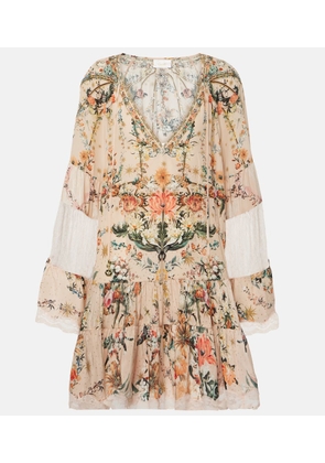 Camilla Embellished floral silk crepe minidress
