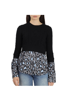 Kenzo Ladies Sweats Pale Gray Top Mixed With Knit