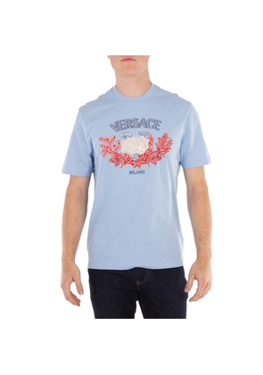 Versace University Coral Embroidered Cotton T-Shirt