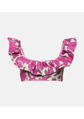 La DoubleJ Ruffled floral bikini top