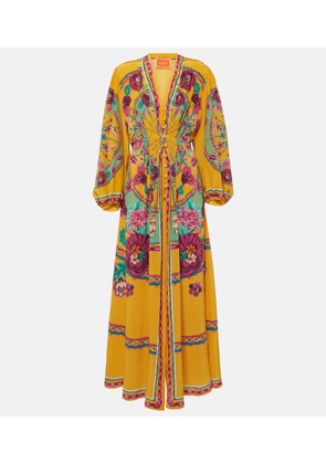 La DoubleJ Floral balloon-sleeve silk satin gown