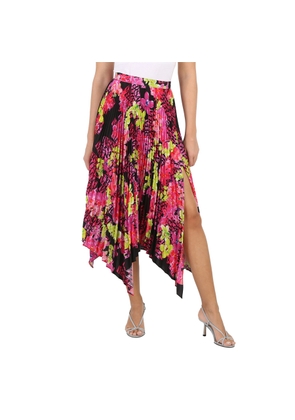 Versace Orchid Print Pleated Crepe De Chine Midi Skirt