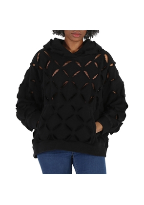Versace Ladies Black Cut-Out Detail Distressed Hoodie