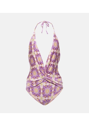 Adriana Degreas Exotic Coral printed halterneck swimsuit