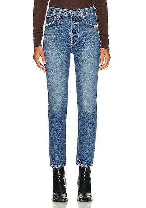 AGOLDE Riley Long High Rise Straight Jeans in Moor - Denim-Light. Size 32 (also in ).