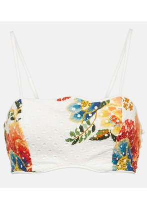 Farm Rio Delicate Garden floral cotton crop top