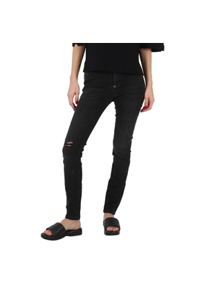Philipp Plein Ladies Black High Waisted Distressed Jeans