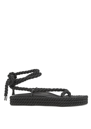 Studio Amelia Ladies Black Tether Rope Ankle-Wrap Flat Sandals