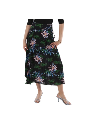 Kenzo Black Botanical Print Wrap Skirt