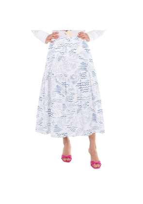 Kenzo Dark Blue Wave Mermaid Print A-Line Skirt