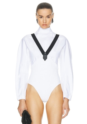 ALAÏA Suspender Culotte Bodysuit in Blanc - White. Size 38 (also in ).