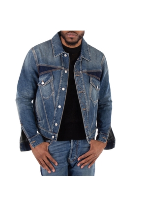 Alexander Mcqueen Mens Blue Washed Panelled Denim Jacket