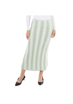 Jil Sander Ladies Acid Green Chenille-trimmed Striped Cotton-blend Midi Skirt