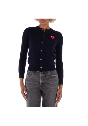 Comme Des Garcons Ladies Heart Logo Cardigan In Navy