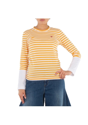 Cdg Play Horizontal-Stripe Heart Emblem Long-Sleeve T-Shirt