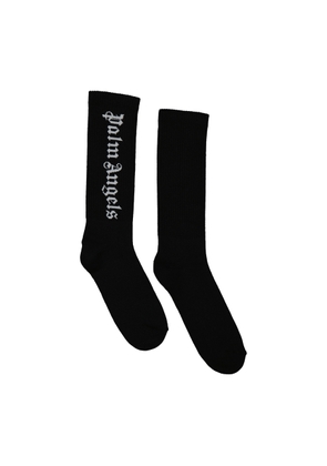 Palm Angels Black Vertical Logo Cotton-Blend Socks