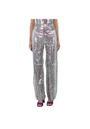 Rotate Spiced Plum Comb Snake Print Straight Pants