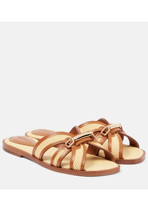 Zimmermann Prisma leather-trimmed raffia slides