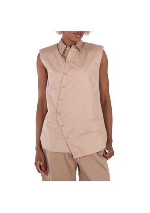 Tibi Sleeveless Poplin Shoulderpad Shirt In Sand