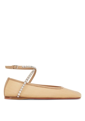 Amina Muaddi Crystals Ane Mesh Ballet Flats
