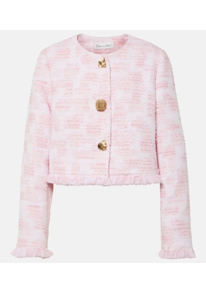 Oscar de la Renta Fringed cropped tweed jacket