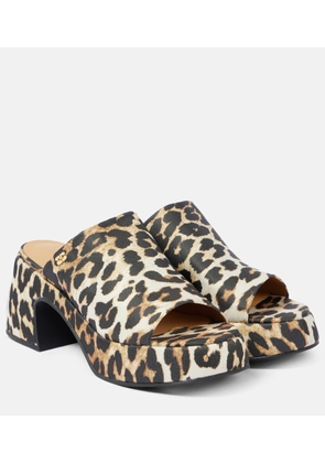 Ganni Leopard-print satin platform mules