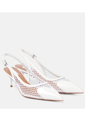 Alaia Le Cour patent leather and fishnet slingback pumps