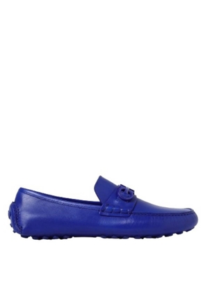 Ferragamo Mens Blue Grazioso Leather Gancini Ornament Moccasins