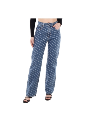 T by Alexander Wang Logo-Print Sequined Mid-Rise Straight Leg Cotton Trousers