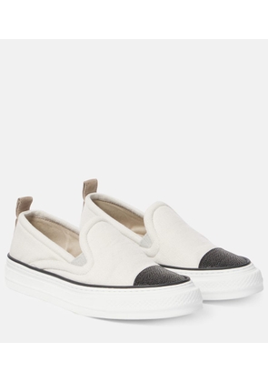 Brunello Cucinelli Monili canvas slip-on shoes