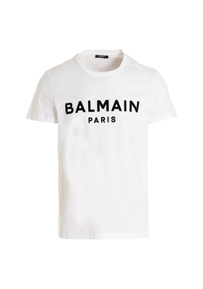 Balmain Flock Logo Print T Shirt