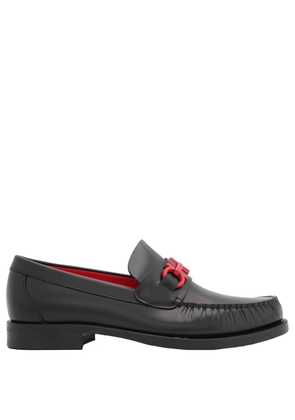 Ferragamo Black Leather Gancini Loafers