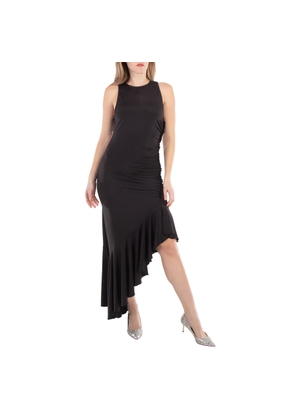 Rotate Ladies Black Gathered Asymmetric Midi Dress