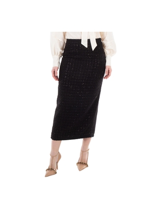 Rotate Ladies Black Boucle Maxi Skirt