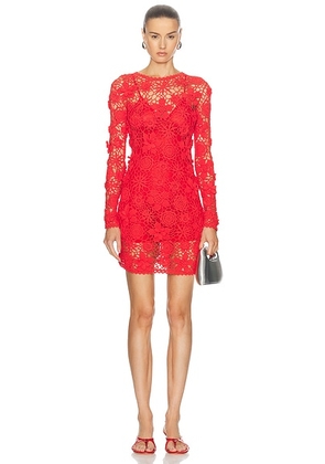 AKNVAS for FWRD Cece Crochet Mini Dress in Rouge - Red. Size L (also in S, XS).