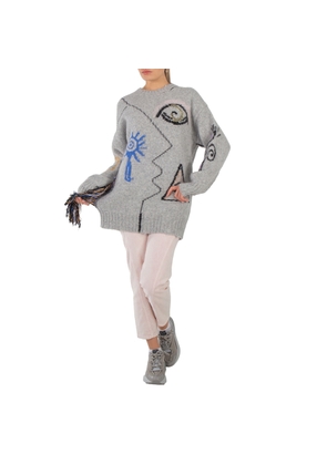 Stella McCartney Folk Artwork Wool Blend Knit Sweater In Grey