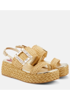 Roger Vivier Embellished raffia platform sandals