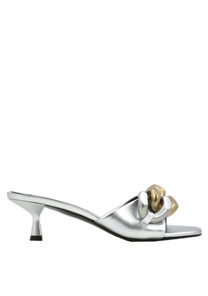 Stella Mccartney Ladies Silver Metallic Falabella Kitten Mules