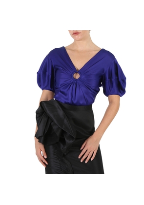 Stella Mccartney Sapphire Blue Puff-Sleeve Ruched Blouse