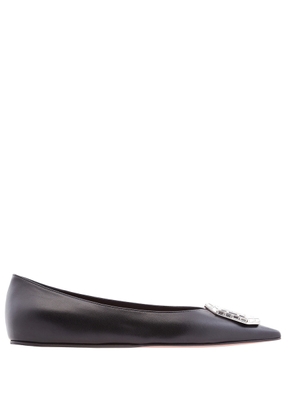 Amina Muaddi Nappa Black Camelia Ballet Flats