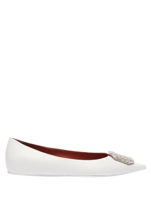 Amina Muaddi Nappa White Camelia Ballet Flats