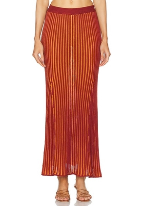 ESCVDO Marina Maxi Skirt in Burgundy & Orange - Rust. Size S (also in XS).