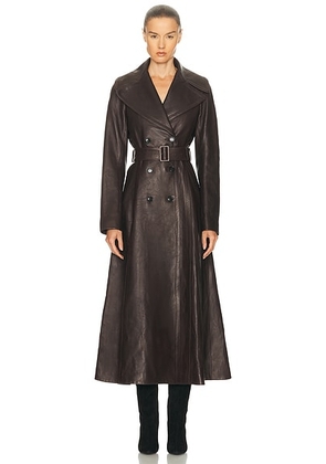 ALAÏA Long Leather Coat in Ebene - Brown. Size 36 (also in 34).